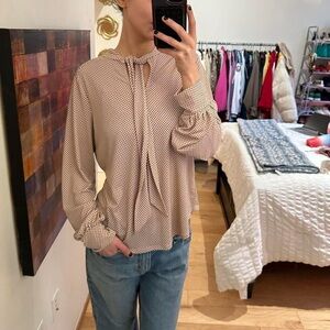 Adrianna Papell Pink Polka Dot Long Sleeve Top